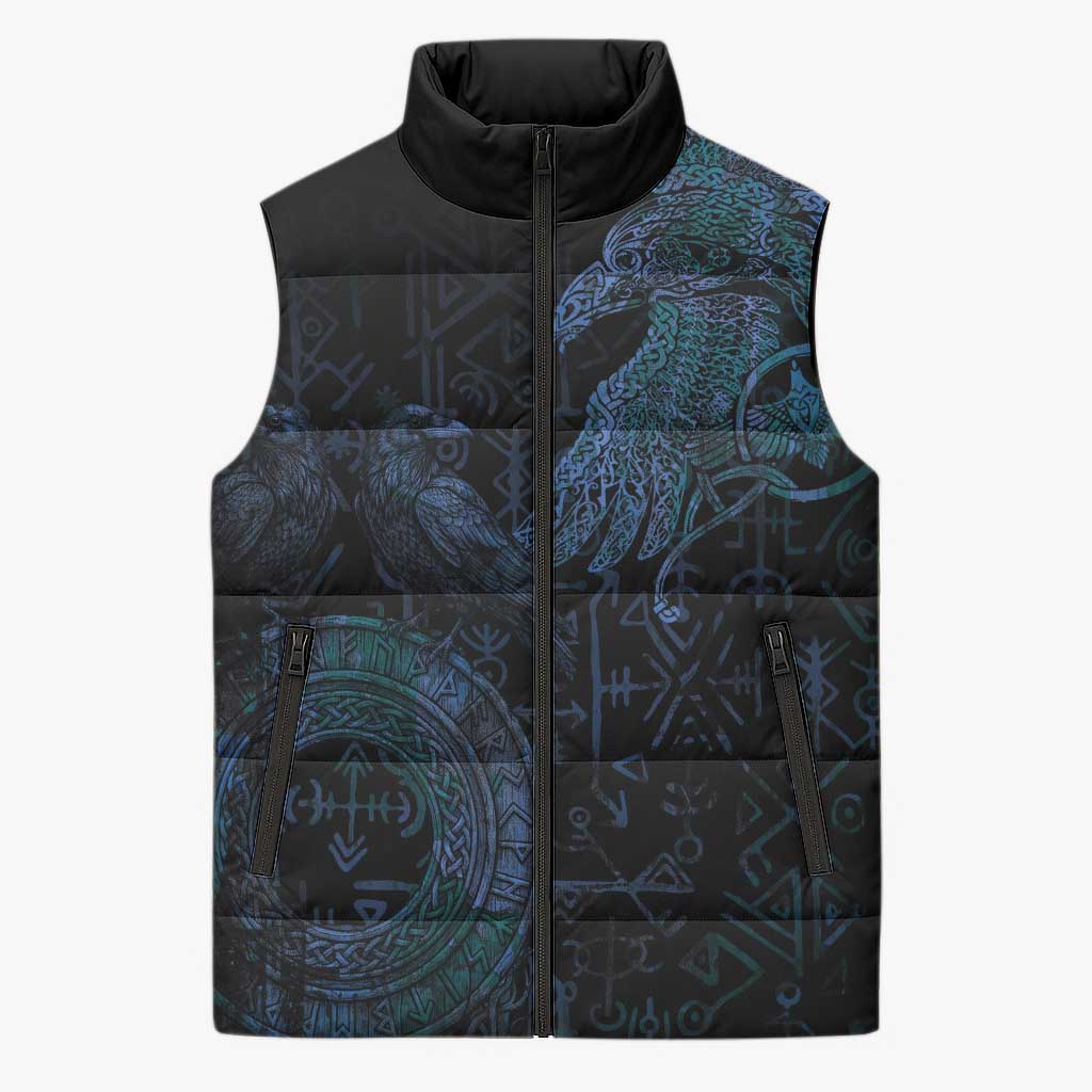 Odin Norse Mythology Sleeveless Puffer Jacket Viking Rune Art Style
