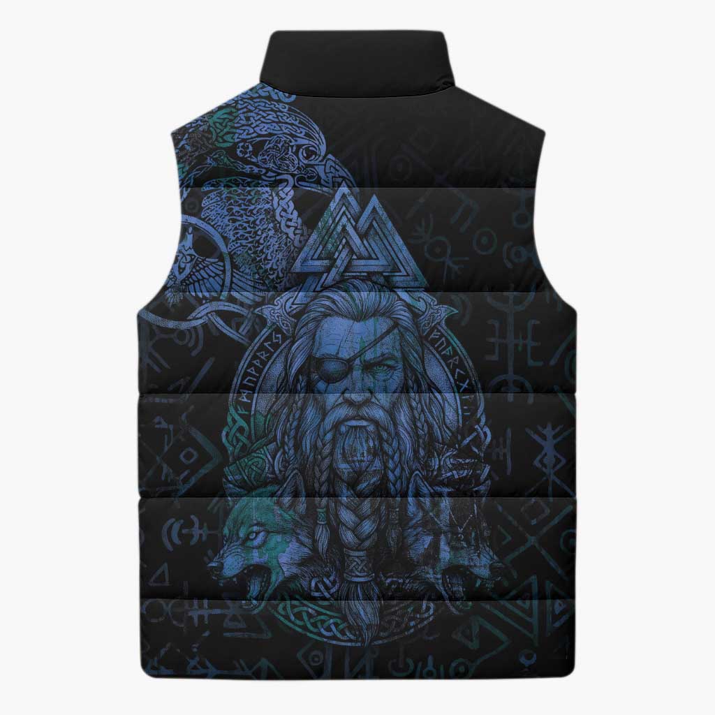 Odin Norse Mythology Sleeveless Puffer Jacket Viking Rune Art Style
