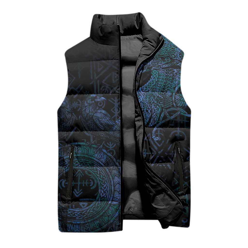 Odin Norse Mythology Sleeveless Puffer Jacket Viking Rune Art Style