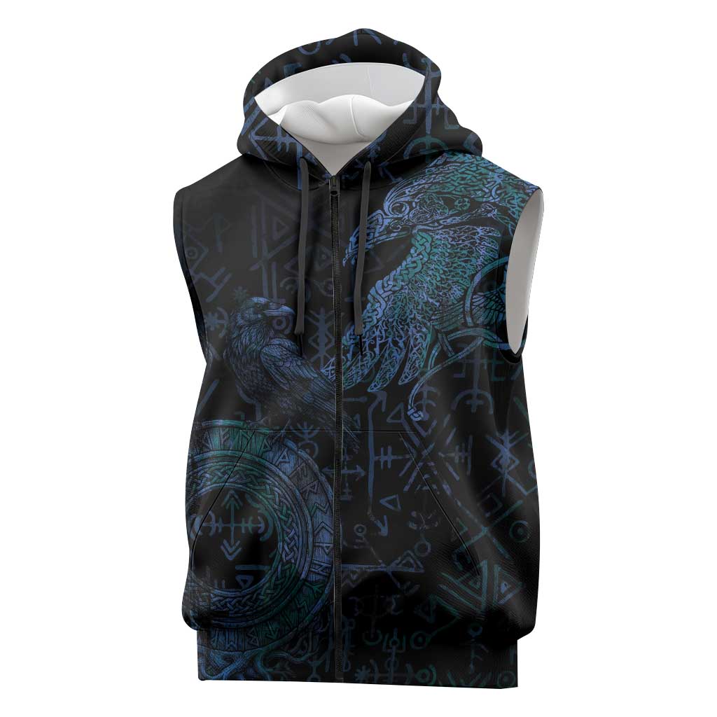 Odin Norse Mythology Sleeveless Zip Hoodie Viking Rune Art Style