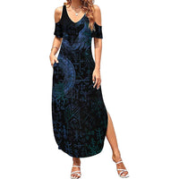 Odin Norse Mythology Summer Maxi Dress Viking Rune Art Style