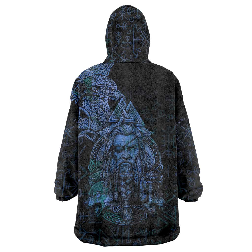 Odin Norse Mythology Wearable Blanket Hoodie Viking Rune Art Style
