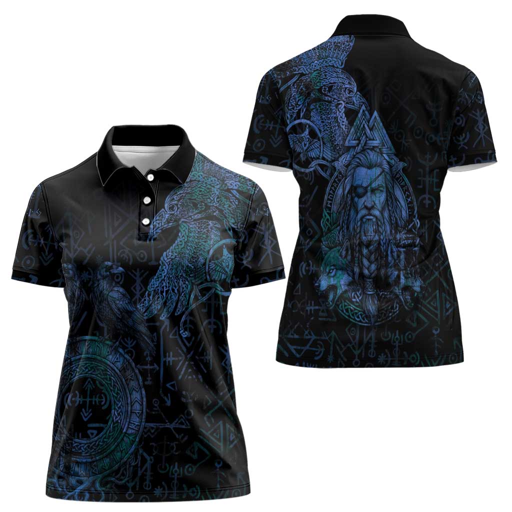 Odin Norse Mythology Women Polo Shirt Viking Rune Art Style