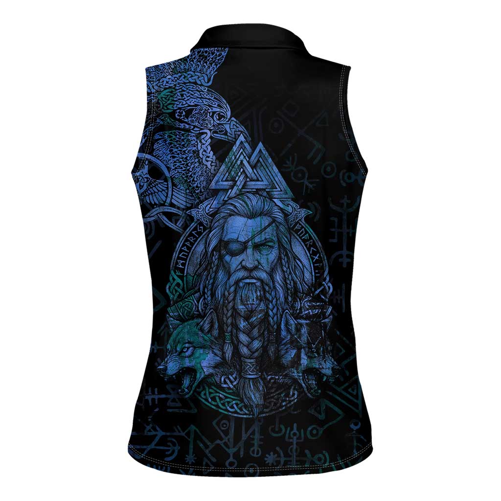 Odin Norse Mythology Women Sleeveless Polo Shirt Viking Rune Art Style