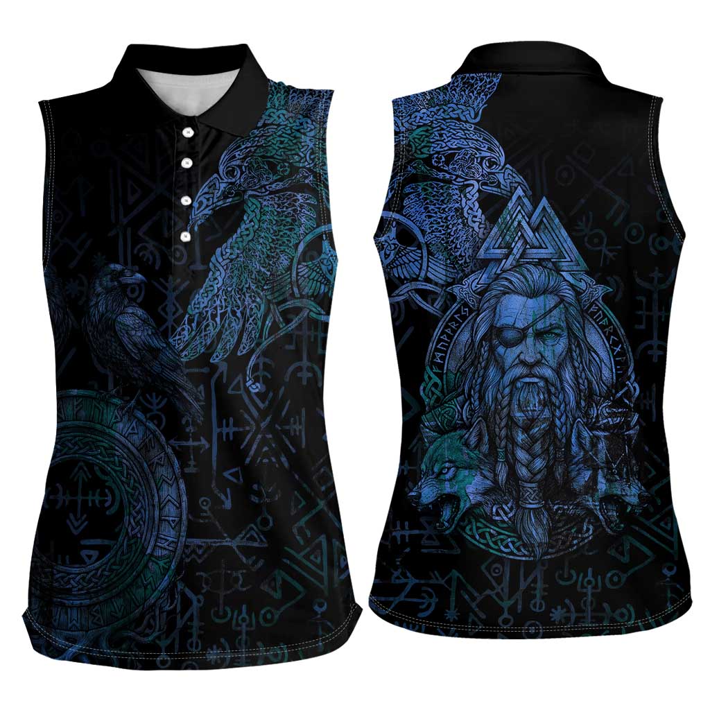 Odin Norse Mythology Women Sleeveless Polo Shirt Viking Rune Art Style