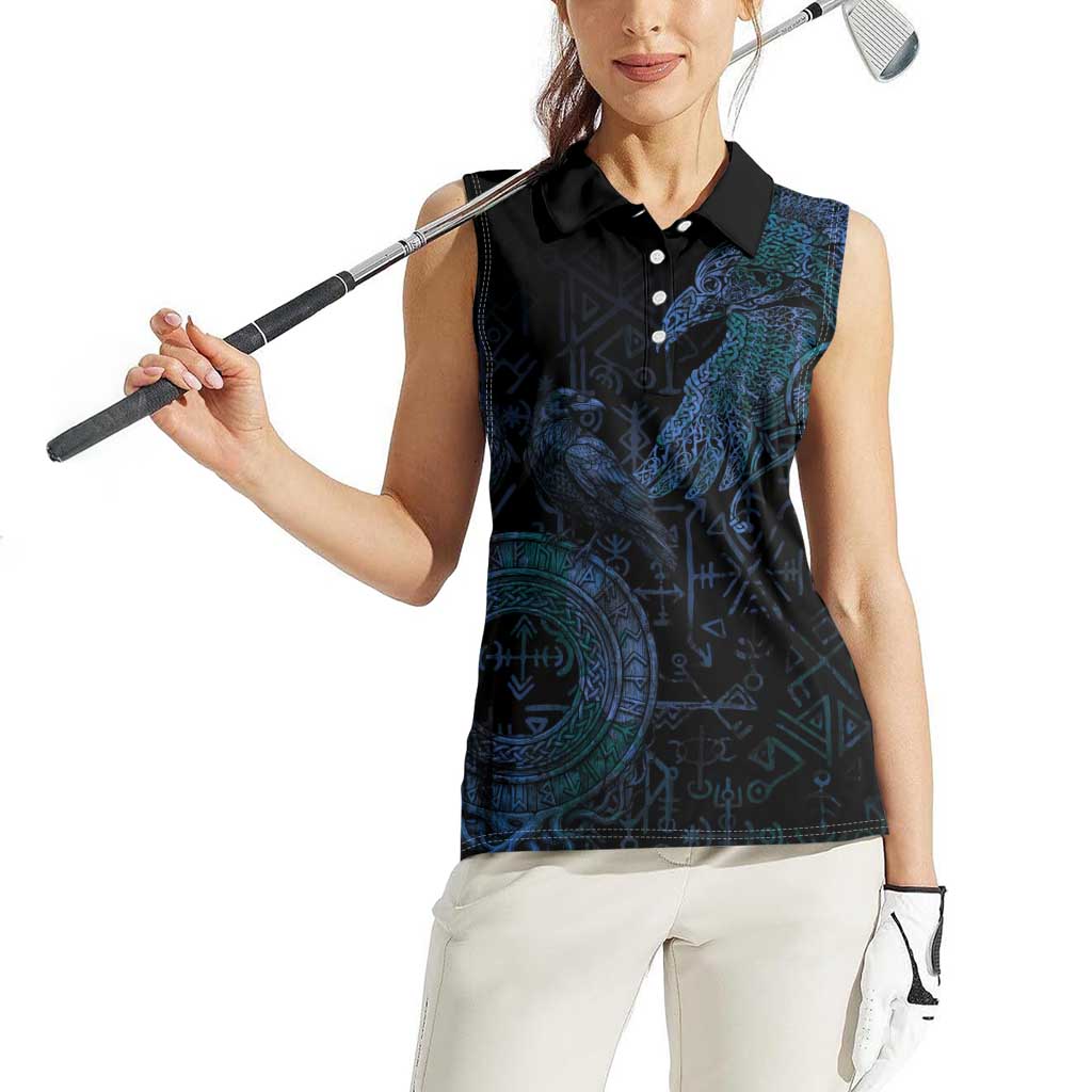 Odin Norse Mythology Women Sleeveless Polo Shirt Viking Rune Art Style