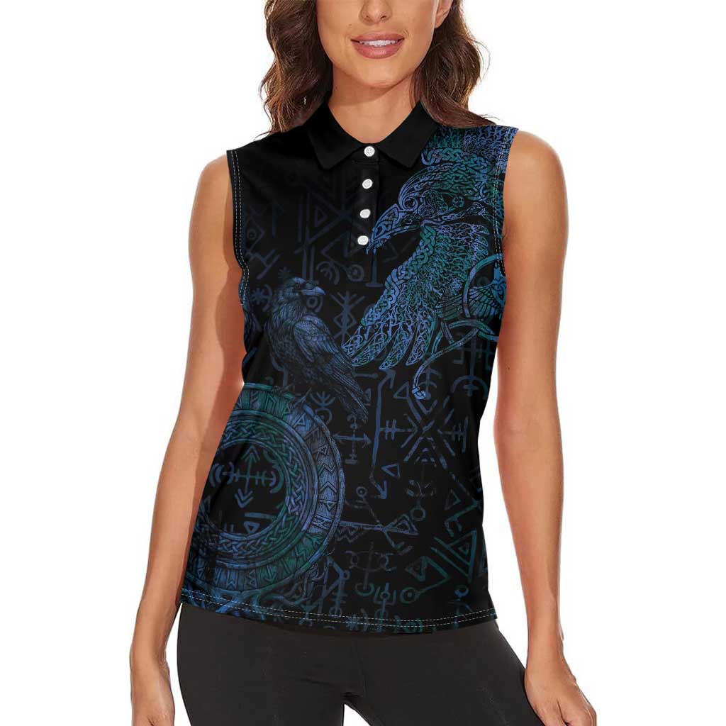 Odin Norse Mythology Women Sleeveless Polo Shirt Viking Rune Art Style