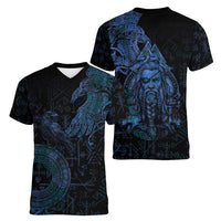 Odin Norse Mythology Women V-Neck T-Shirt Viking Rune Art Style