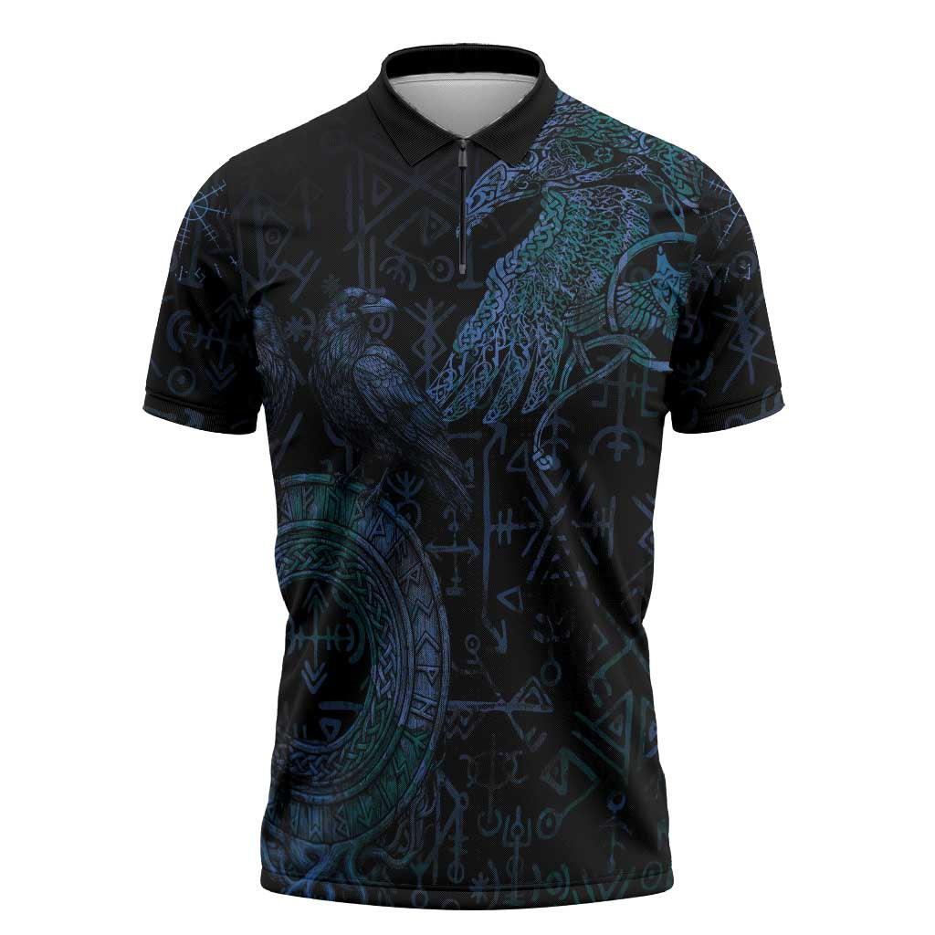 Odin Norse Mythology Zipper Polo Shirt Viking Rune Art Style