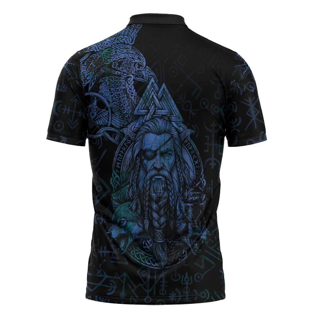 Odin Norse Mythology Zipper Polo Shirt Viking Rune Art Style