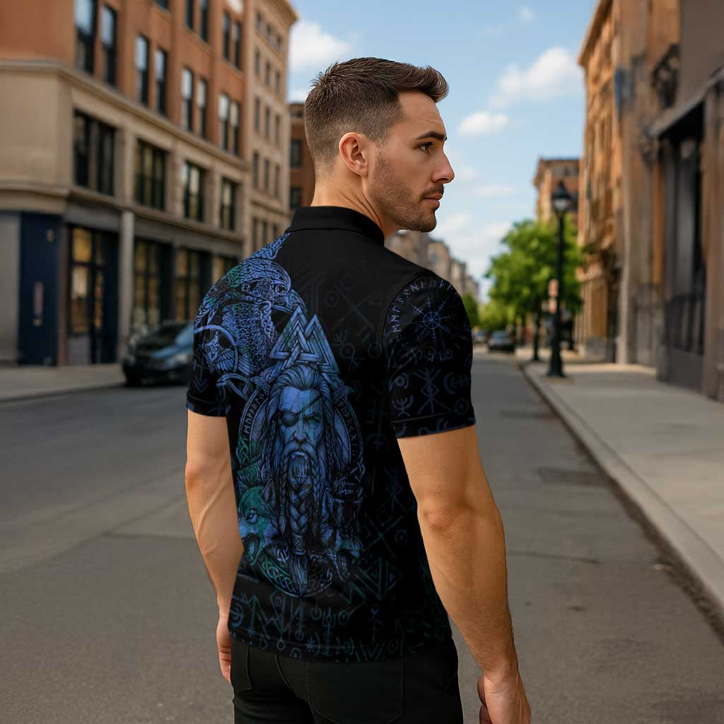 Odin Norse Mythology Zipper Polo Shirt Viking Rune Art Style