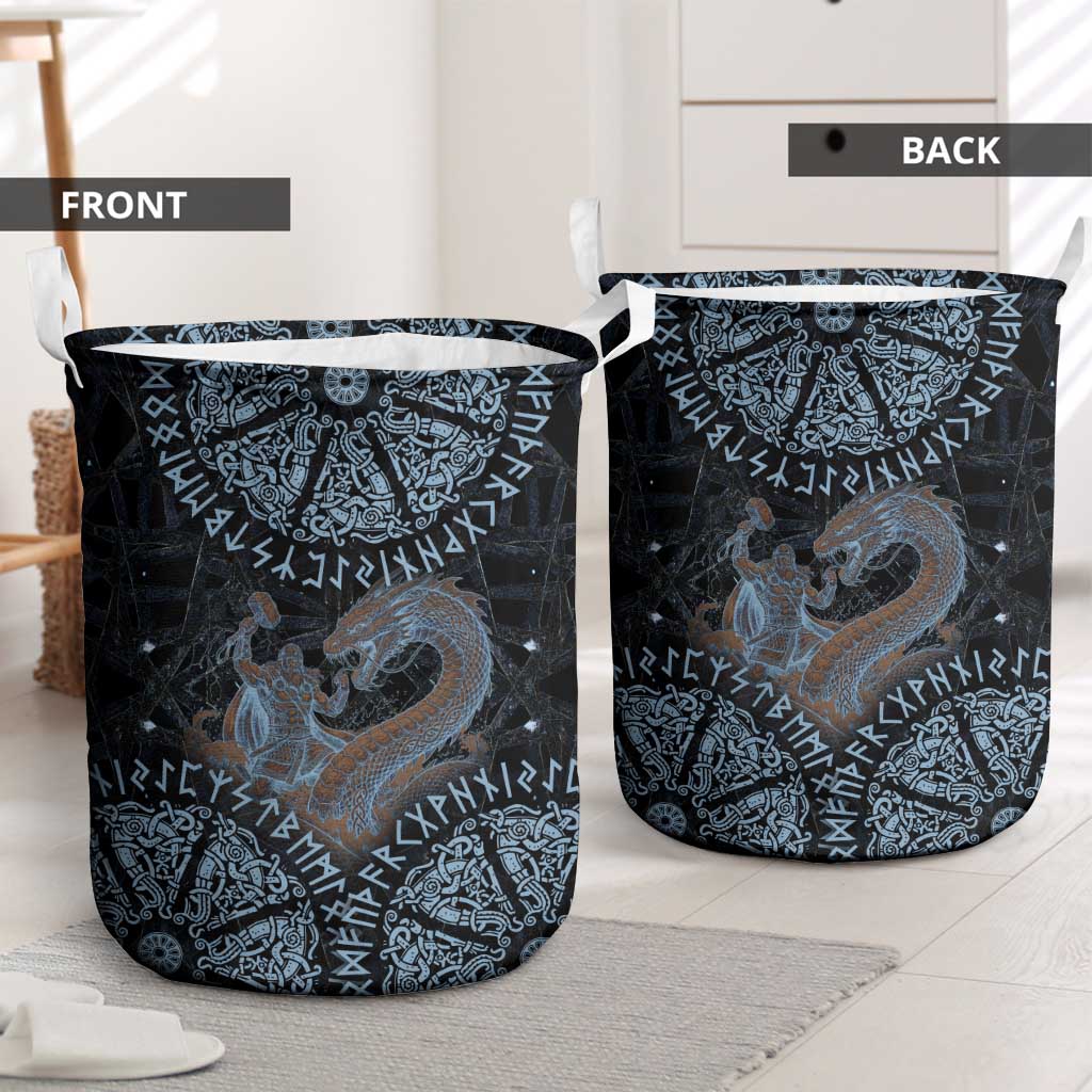 Thor and Jormungandr Norse Mythology Viking Laundry Basket Celtic Knot and Rune Art Style