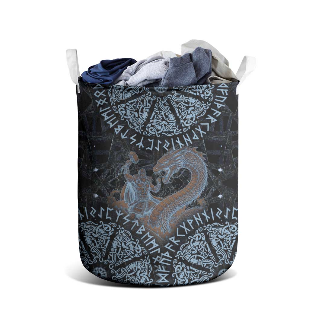 Thor and Jormungandr Norse Mythology Viking Laundry Basket Celtic Knot and Rune Art Style