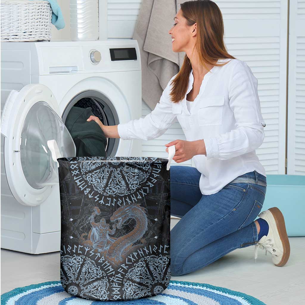 Thor and Jormungandr Norse Mythology Viking Laundry Basket Celtic Knot and Rune Art Style