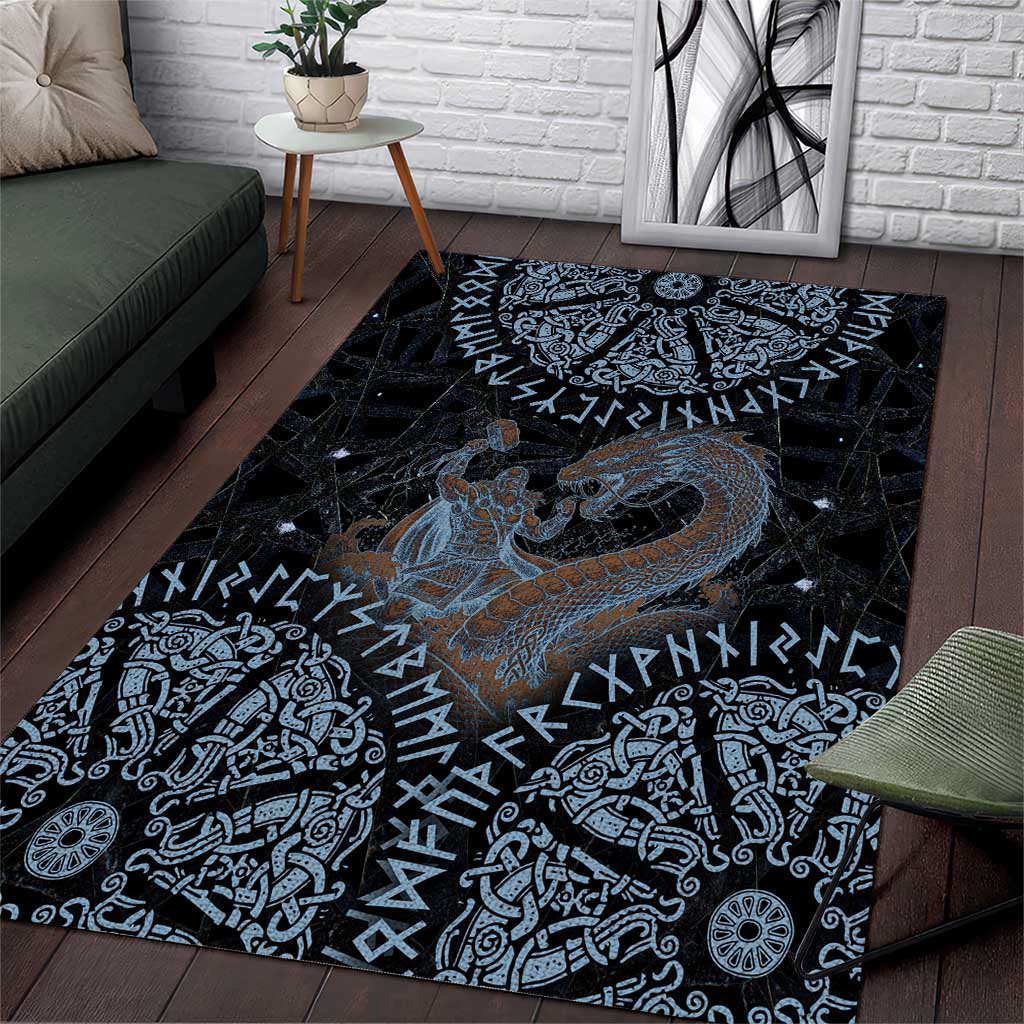 Thor and Jormungandr Norse Mythology Viking Area Rug Celtic Knot and Rune Art Style