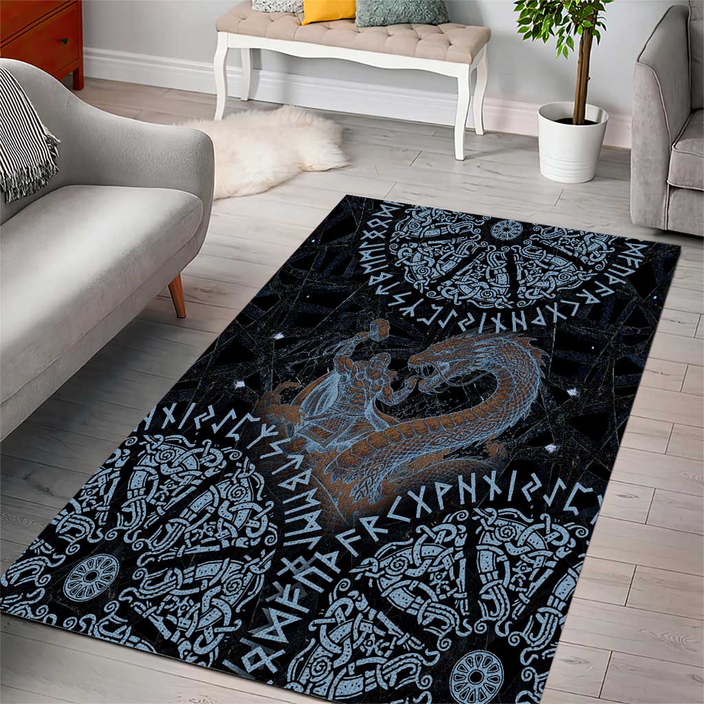Thor and Jormungandr Norse Mythology Viking Area Rug Celtic Knot and Rune Art Style