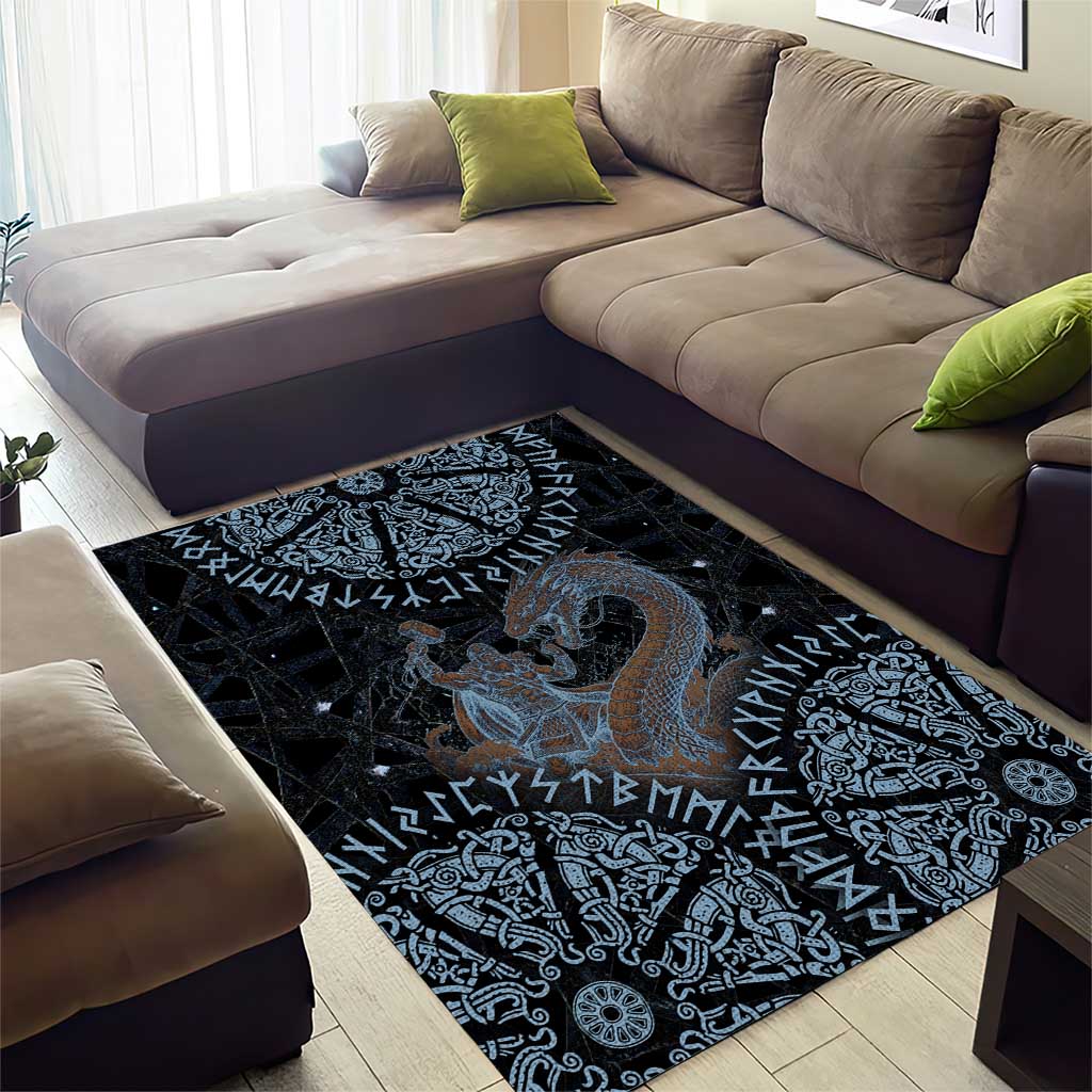 Thor and Jormungandr Norse Mythology Viking Area Rug Celtic Knot and Rune Art Style