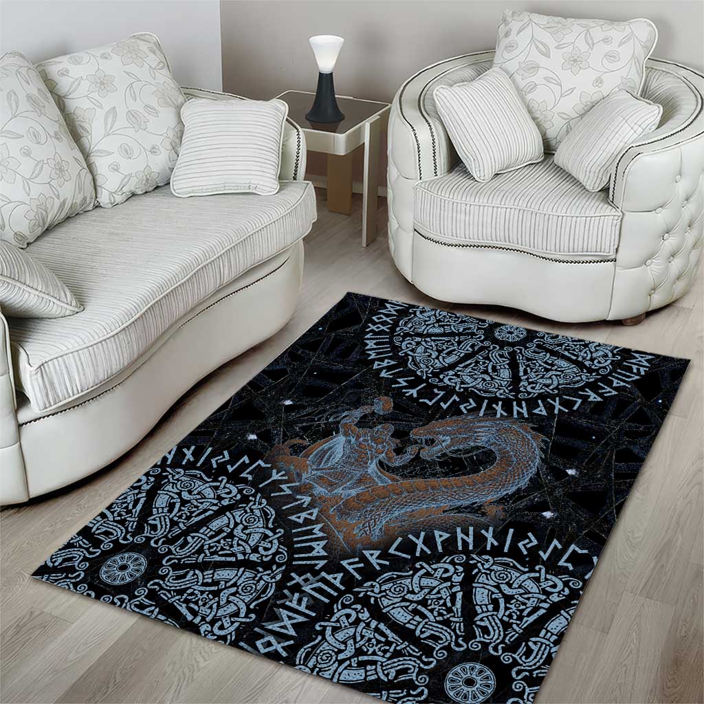 Thor and Jormungandr Norse Mythology Viking Area Rug Celtic Knot and Rune Art Style