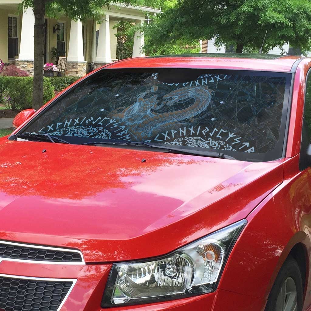 Thor and Jormungandr Norse Mythology Viking Auto Sun Shade Celtic Knot and Rune Art Style