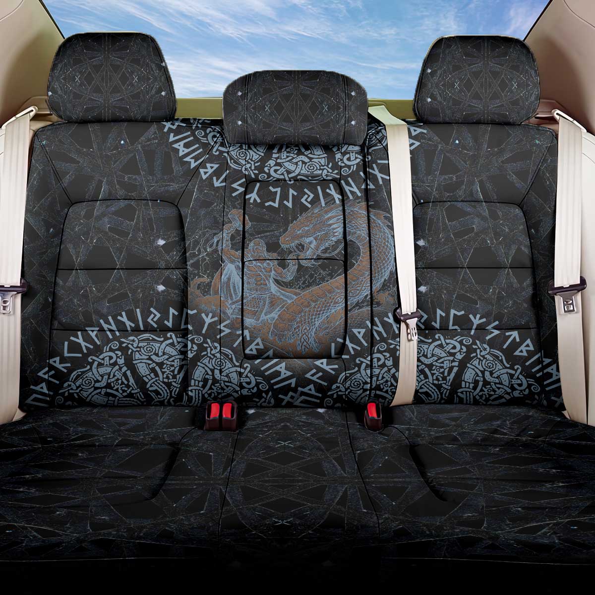 Thor and Jormungandr Norse Mythology Viking Back Car Seat Cover Celtic Knot and Rune Art Style