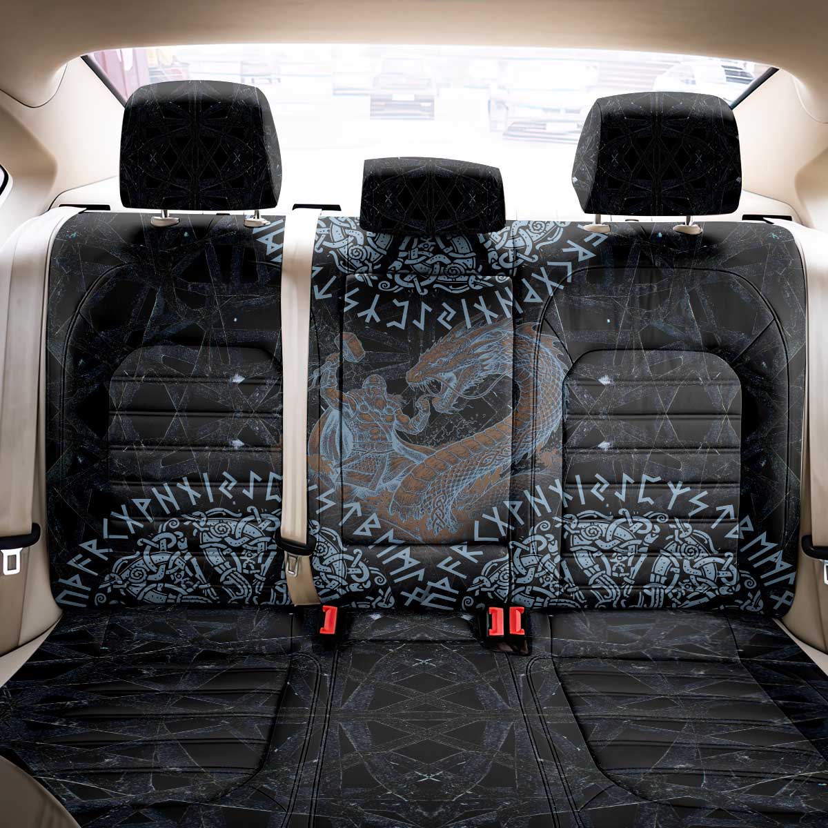 Thor and Jormungandr Norse Mythology Viking Back Car Seat Cover Celtic Knot and Rune Art Style