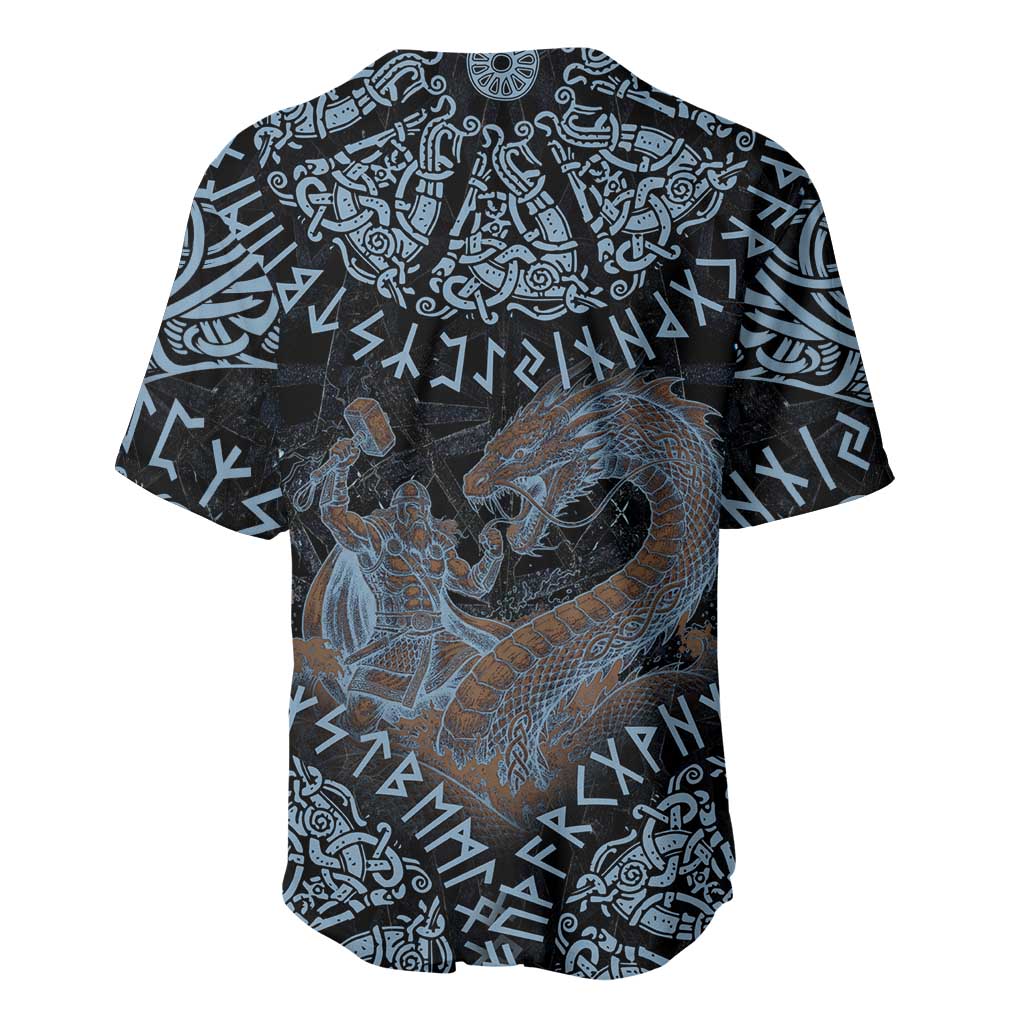 Thor and Jormungandr Norse Mythology Viking Baseball Jersey Celtic Knot and Rune Art Style