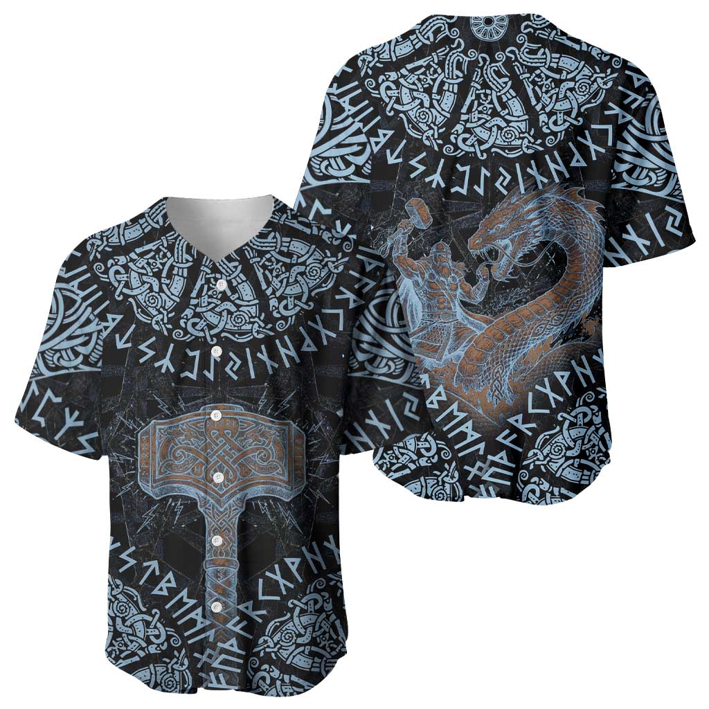 Thor and Jormungandr Norse Mythology Viking Baseball Jersey Celtic Knot and Rune Art Style
