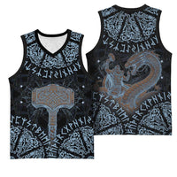 Thor and Jormungandr Norse Mythology Viking Basketball Jersey Celtic Knot and Rune Art Style