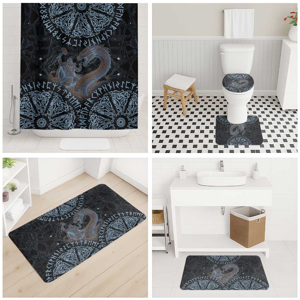Thor and Jormungandr Norse Mythology Viking Bathroom Set Celtic Knot and Rune Art Style