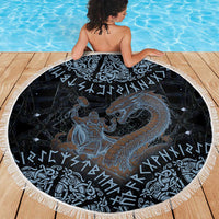 Thor and Jormungandr Norse Mythology Viking Beach Blanket Celtic Knot and Rune Art Style