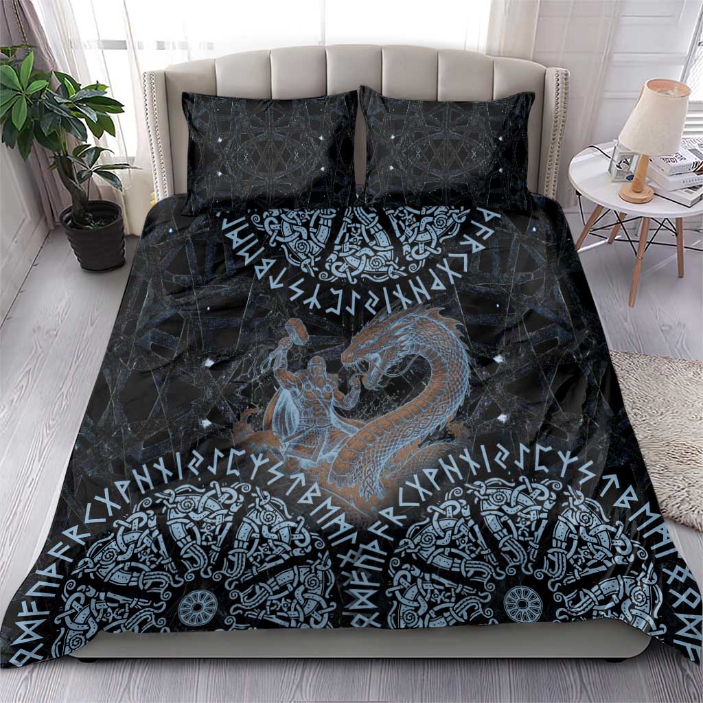 Thor and Jormungandr Norse Mythology Viking Bedding Set Celtic Knot and Rune Art Style