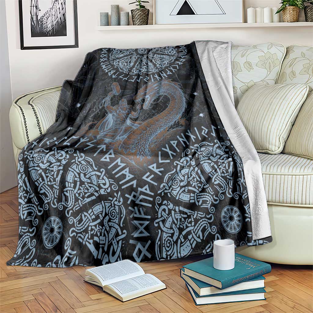 Thor and Jormungandr Norse Mythology Viking Blanket Celtic Knot and Rune Art Style