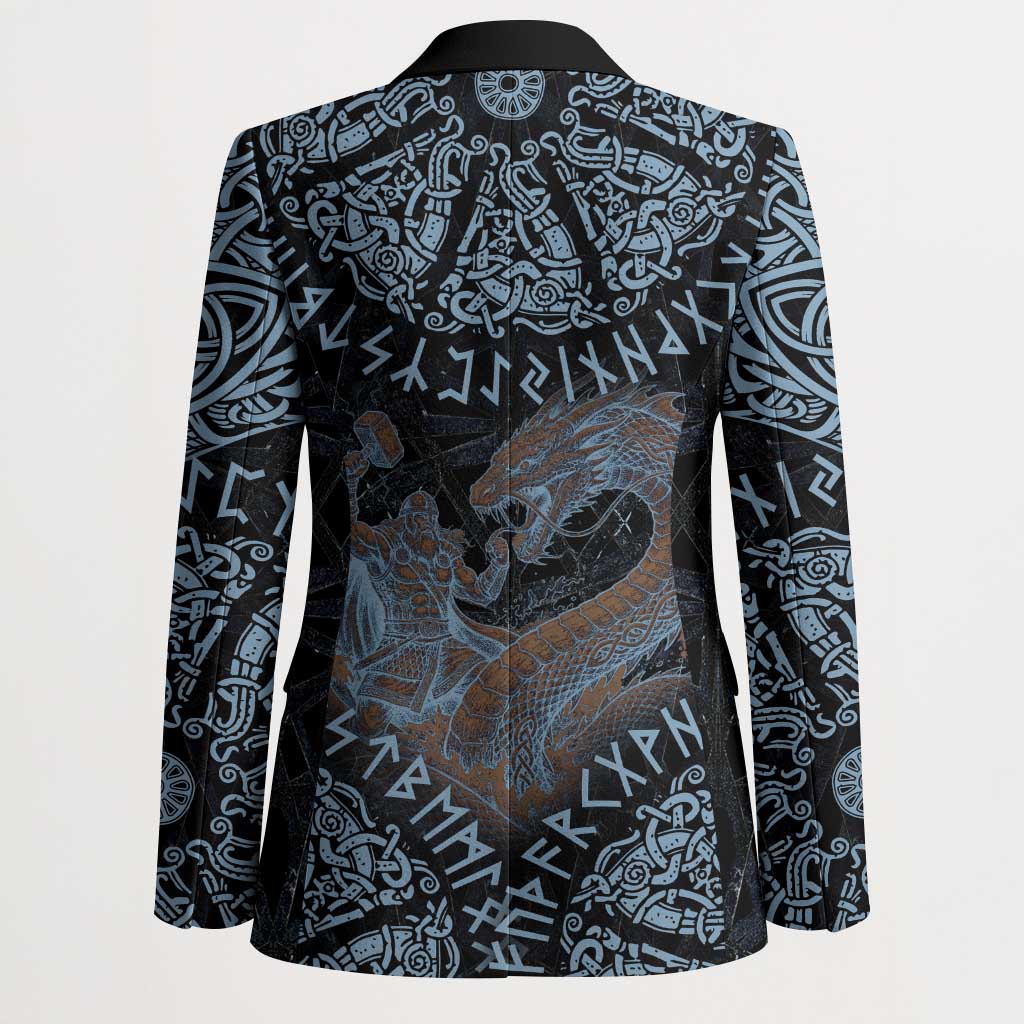 Thor and Jormungandr Norse Mythology Viking Blazer Celtic Knot and Rune Art Style