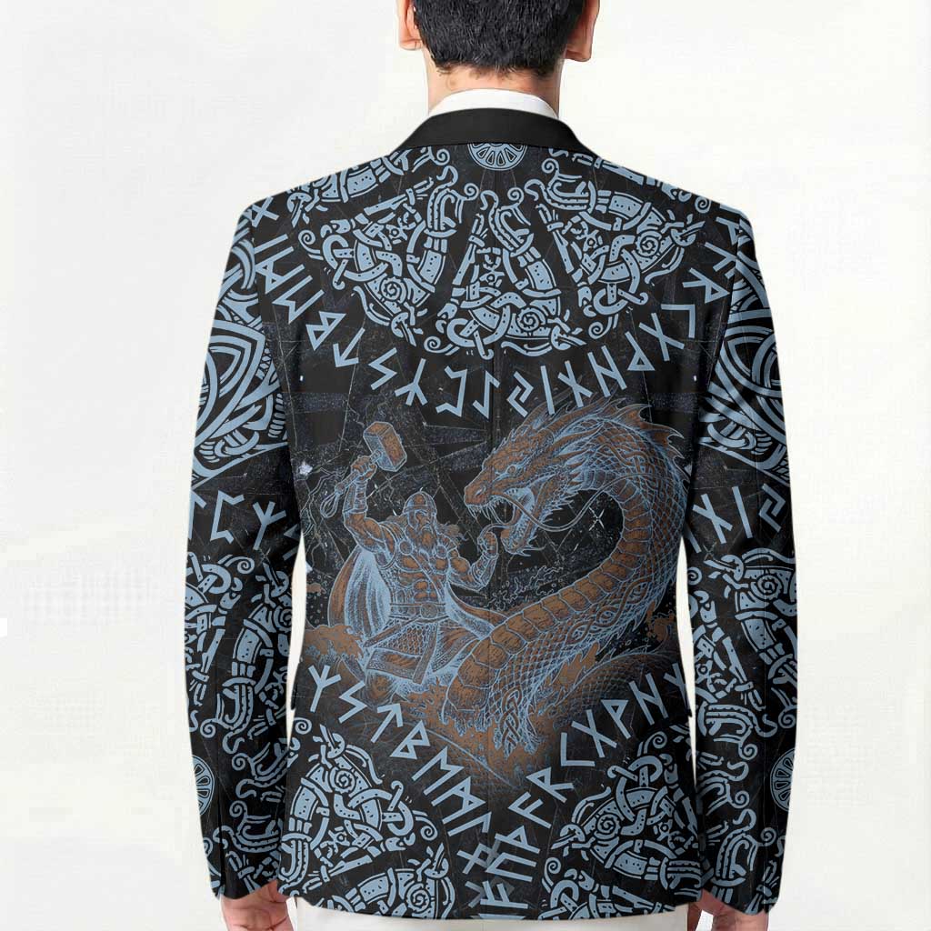 Thor and Jormungandr Norse Mythology Viking Blazer Celtic Knot and Rune Art Style