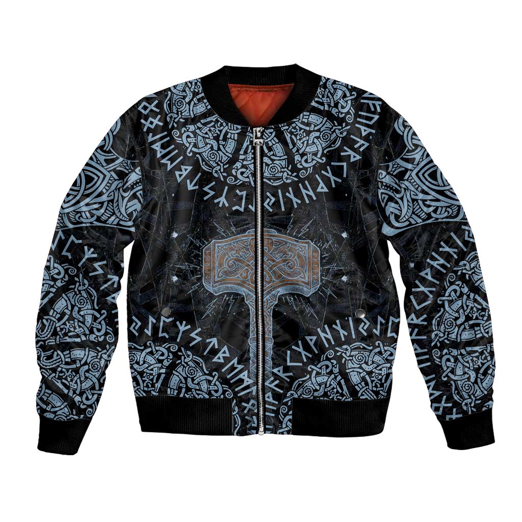 Thor and Jormungandr Norse Mythology Viking Bomber Jacket Celtic Knot and Rune Art Style