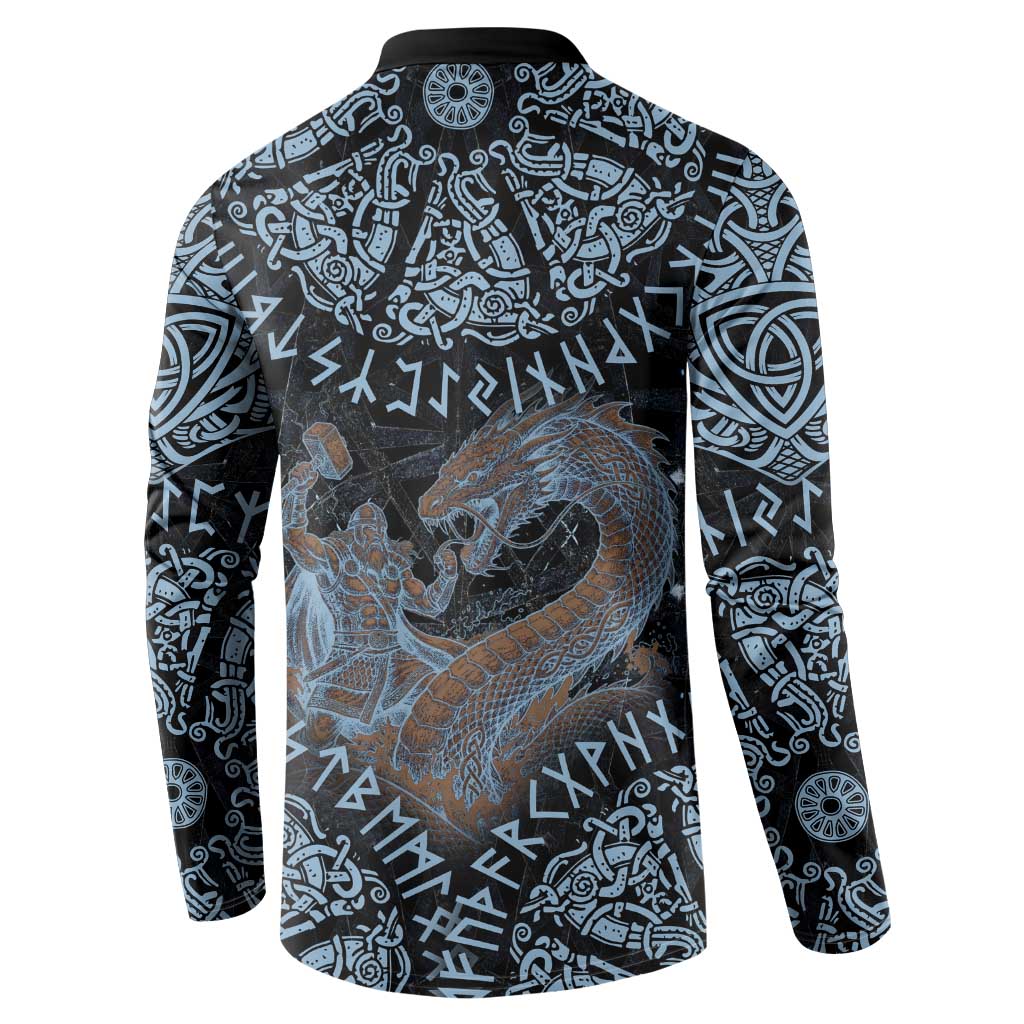 Thor and Jormungandr Norse Mythology Viking Button Sweatshirt Celtic Knot and Rune Art Style