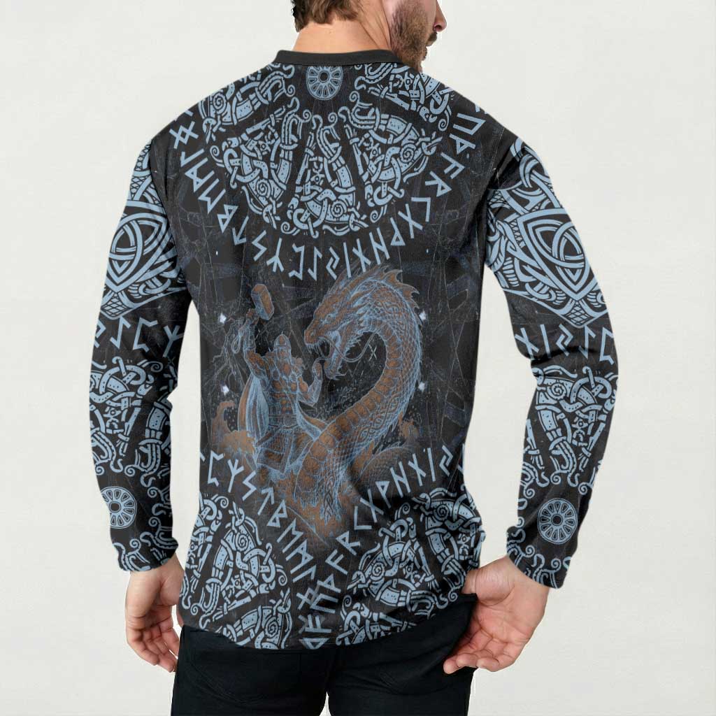 Thor and Jormungandr Norse Mythology Viking Button Sweatshirt Celtic Knot and Rune Art Style