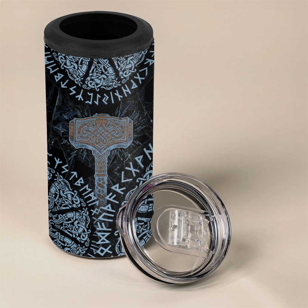 Thor and Jormungandr Norse Mythology Viking 4 in 1 Can Cooler Tumbler Celtic Knot and Rune Art Style