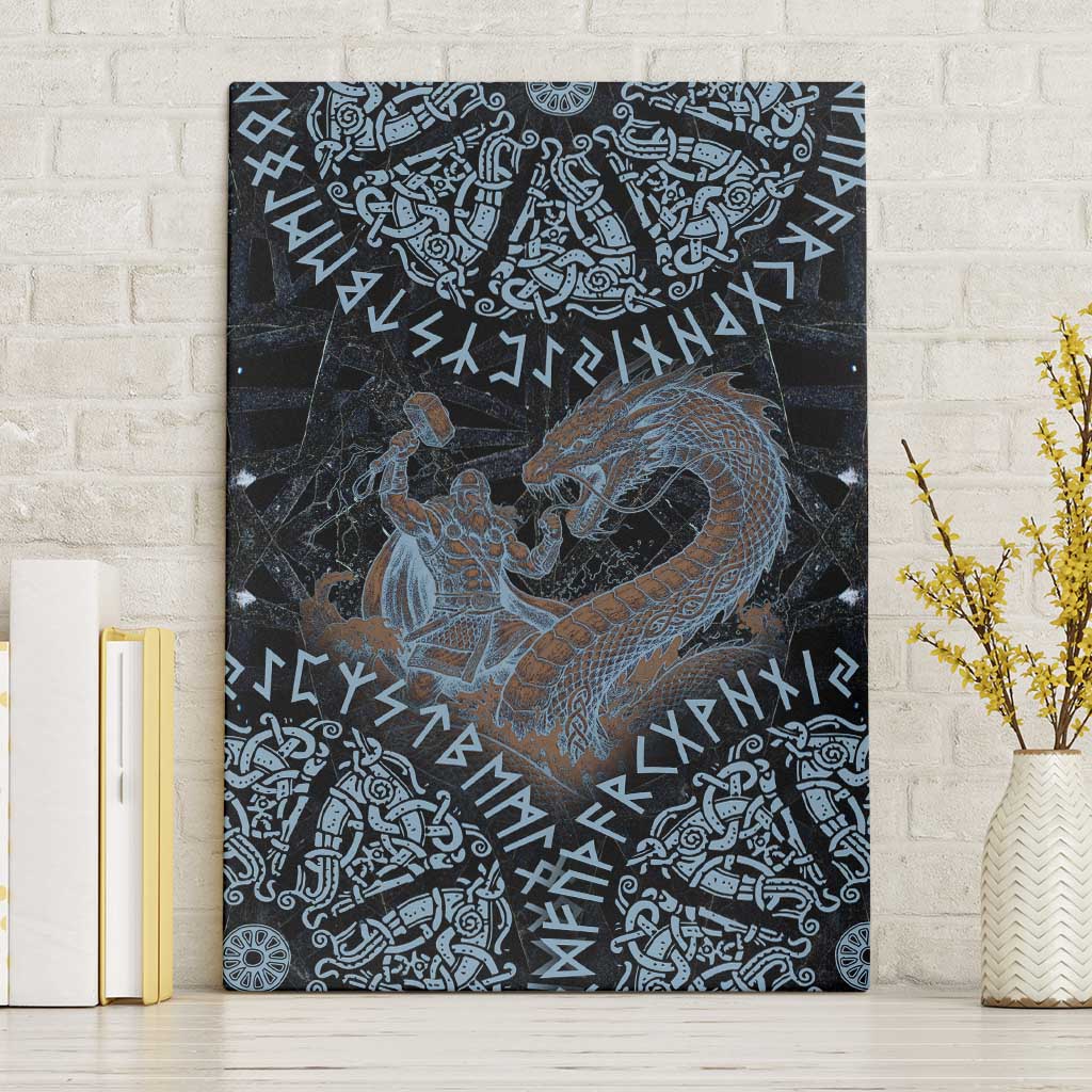 Thor and Jormungandr Norse Mythology Viking Canvas Wall Art Celtic Knot and Rune Art Style