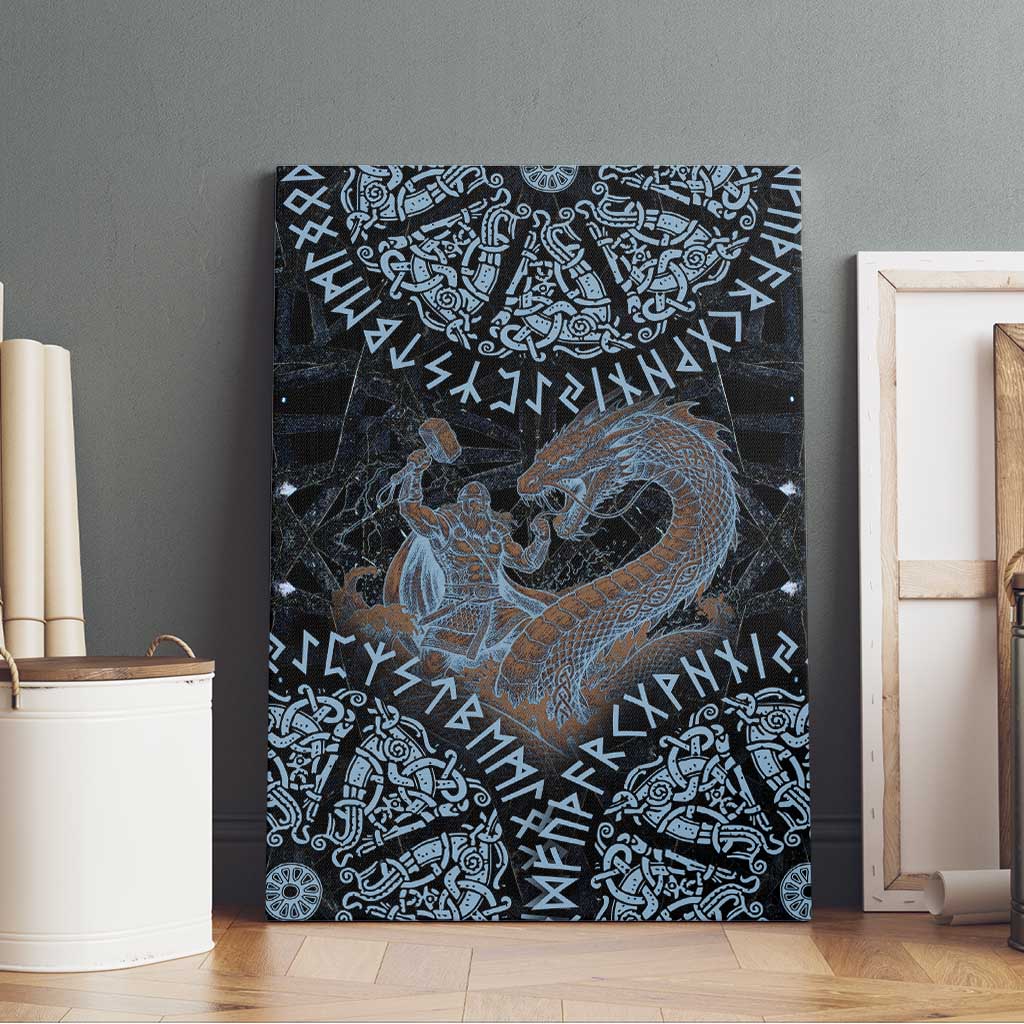 Thor and Jormungandr Norse Mythology Viking Canvas Wall Art Celtic Knot and Rune Art Style
