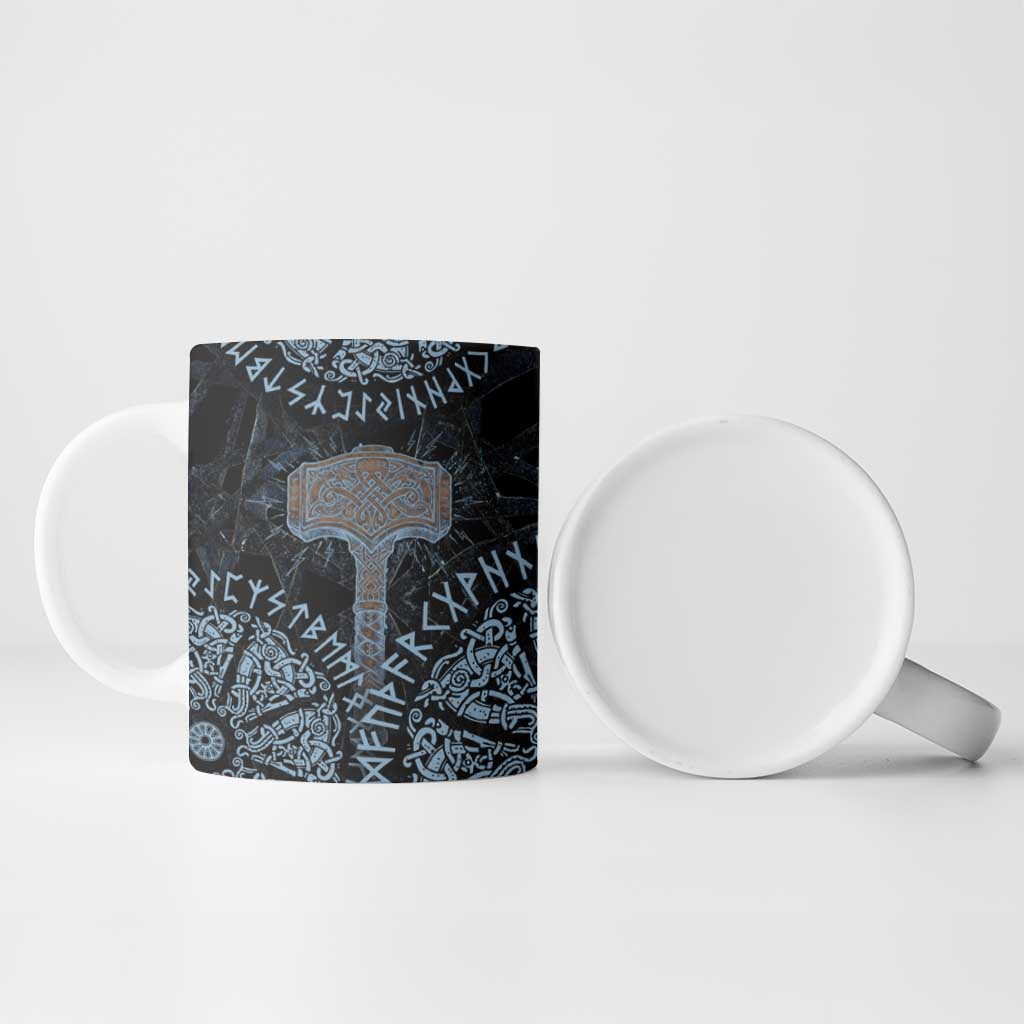 Thor and Jormungandr Norse Mythology Viking Ceramic Mug Celtic Knot and Rune Art Style