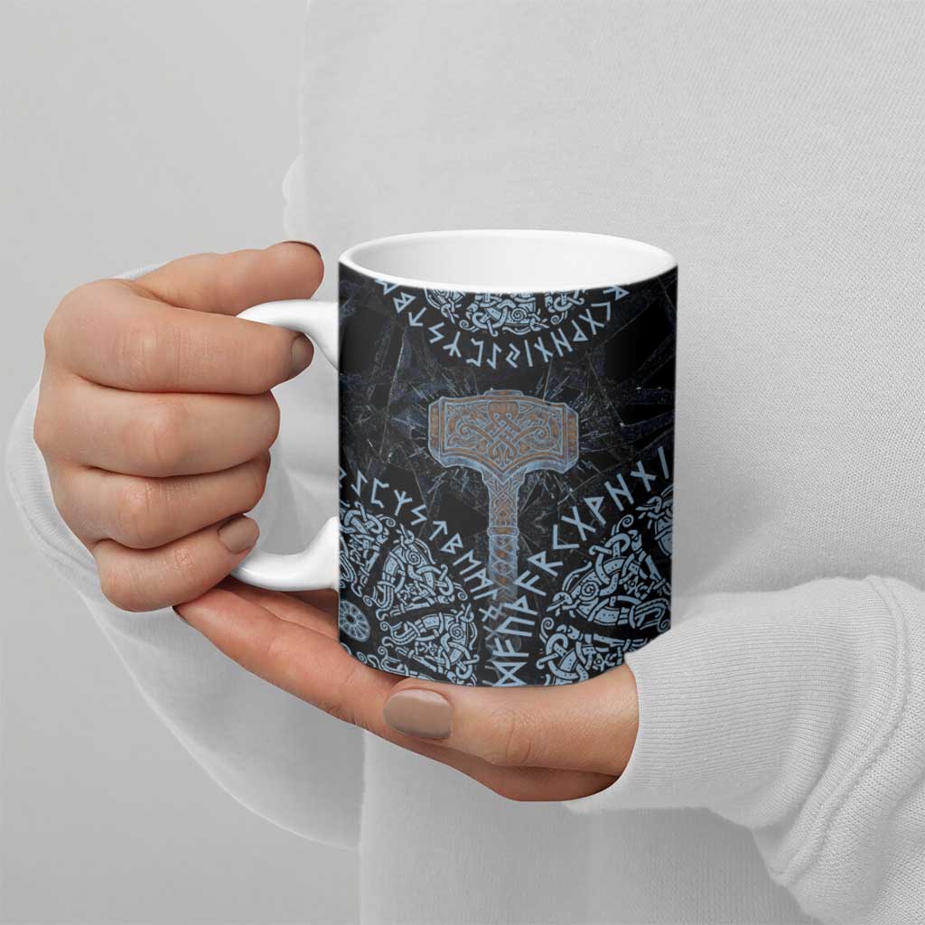 Thor and Jormungandr Norse Mythology Viking Ceramic Mug Celtic Knot and Rune Art Style