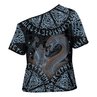 Thor and Jormungandr Norse Mythology Viking Cross Shoulder Shirt Celtic Knot and Rune Art Style