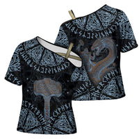 Thor and Jormungandr Norse Mythology Viking Cross Shoulder Shirt Celtic Knot and Rune Art Style
