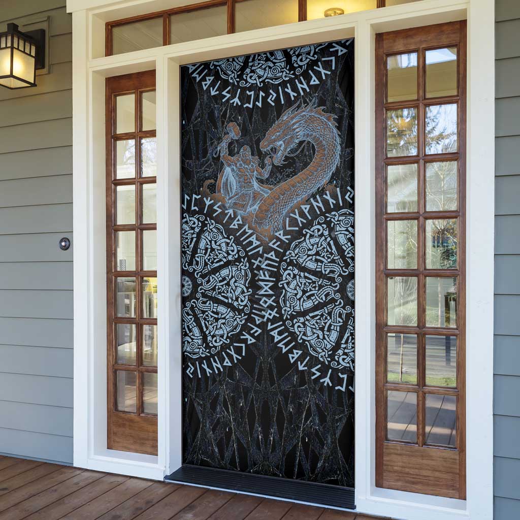 Thor and Jormungandr Norse Mythology Viking Door Cover Celtic Knot and Rune Art Style
