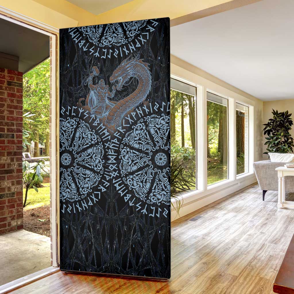 Thor and Jormungandr Norse Mythology Viking Door Cover Celtic Knot and Rune Art Style