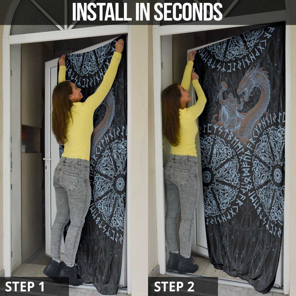 Thor and Jormungandr Norse Mythology Viking Door Cover Celtic Knot and Rune Art Style