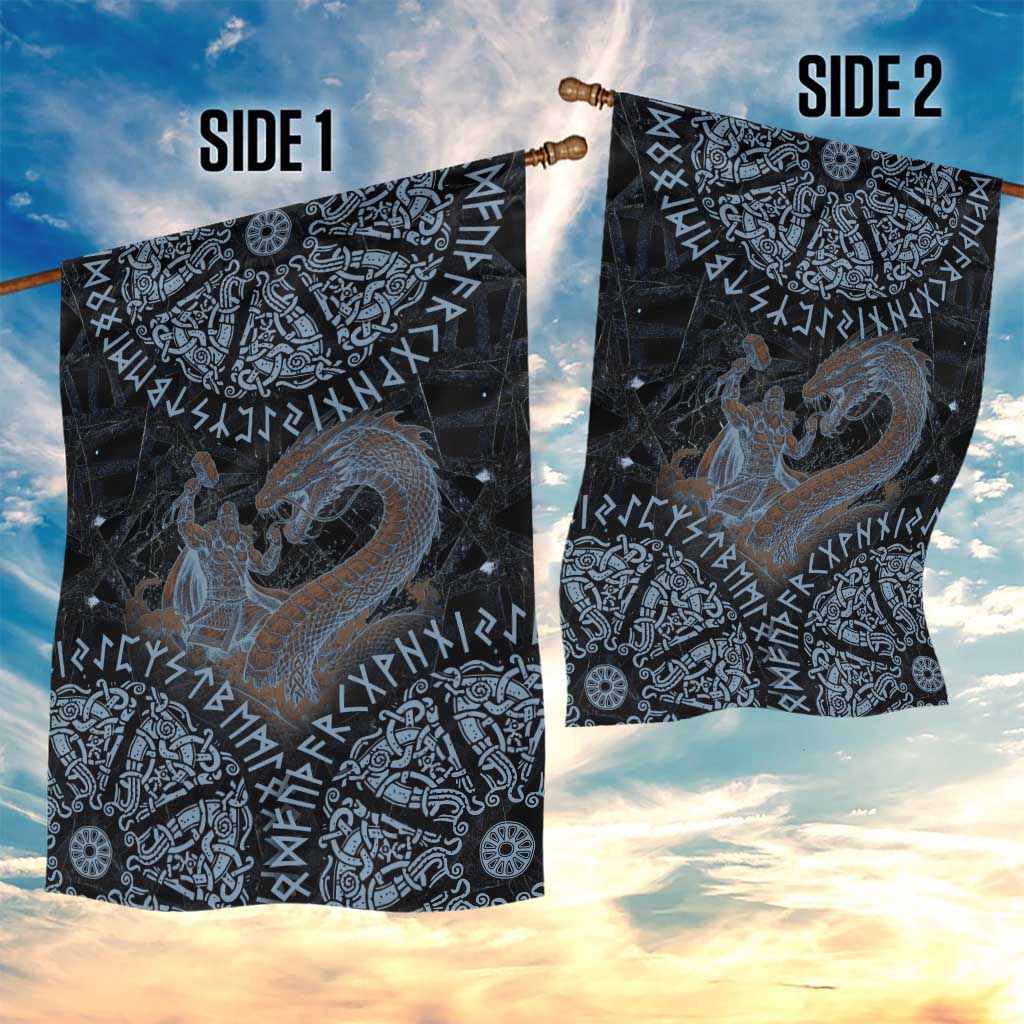 Thor and Jormungandr Norse Mythology Viking Garden Flag Celtic Knot and Rune Art Style