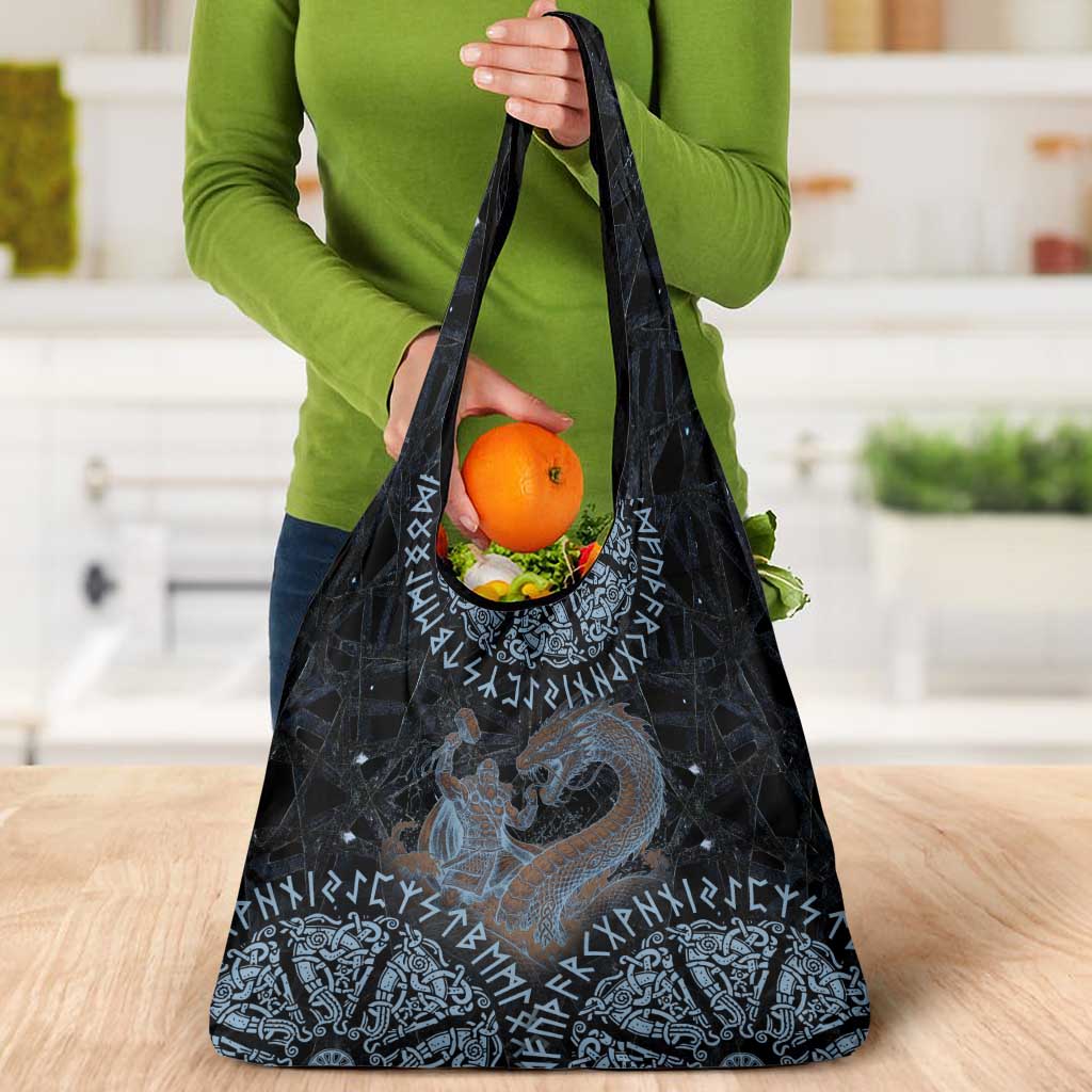 Thor and Jormungandr Norse Mythology Viking Grocery Bag Celtic Knot and Rune Art Style