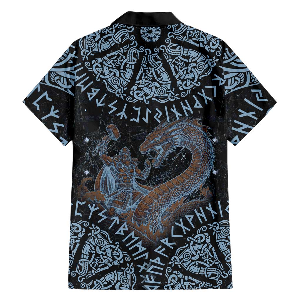 Thor and Jormungandr Norse Mythology Viking Hawaiian Shirt Celtic Knot and Rune Art Style